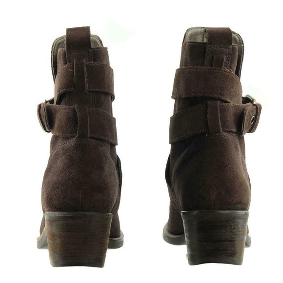COLE HAAN G SERIES Ankle Boots Dark Brown Suede Sz. 9 B Buckled Chunky Heel - Picture 7 of 7